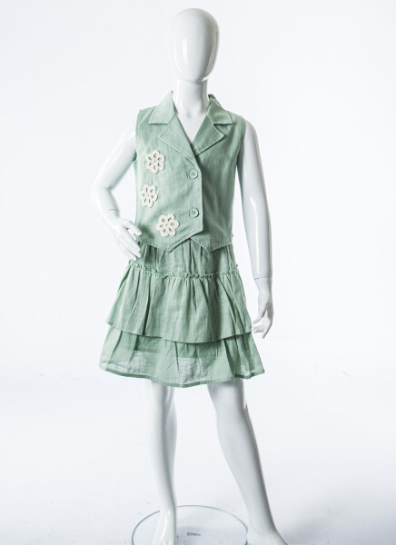 Kız Çocuk Yazlık 2'lı Alt Üst Takım (Yelek + Etek) 4-8 Yaş 11502 Mint - 6