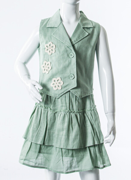 Kız Çocuk Yazlık 2'lı Alt Üst Takım (Yelek + Etek) 4-8 Yaş 11502 Mint - 7