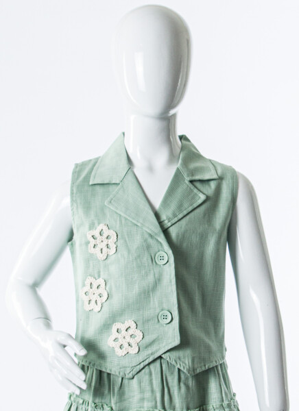 Kız Çocuk Yazlık 2'lı Alt Üst Takım (Yelek + Etek) 4-8 Yaş 11502 Mint - 8