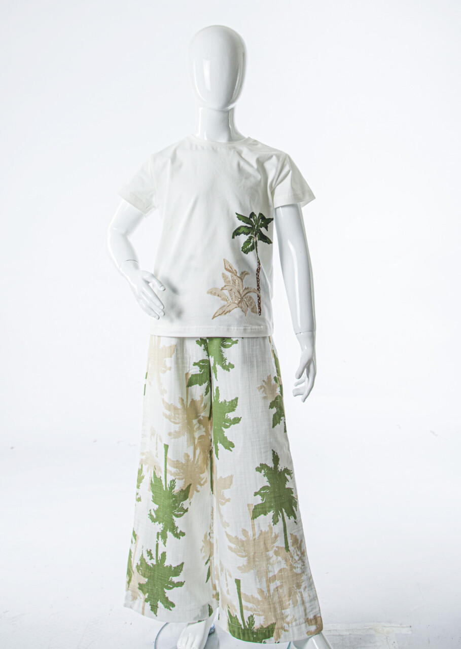 Kız Çocuk 2'li Alt Üst Kombin Takmı 8-14 Yaş SET0537 Ekru - Yeşil - 3