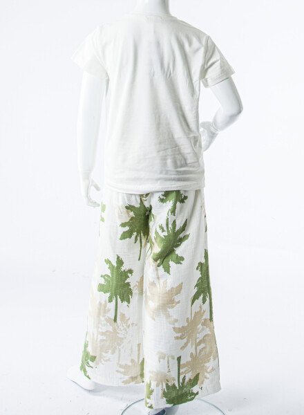 Kız Çocuk 2'li Alt Üst Kombin Takmı 8-14 Yaş SET0537 Ekru - Yeşil - 4