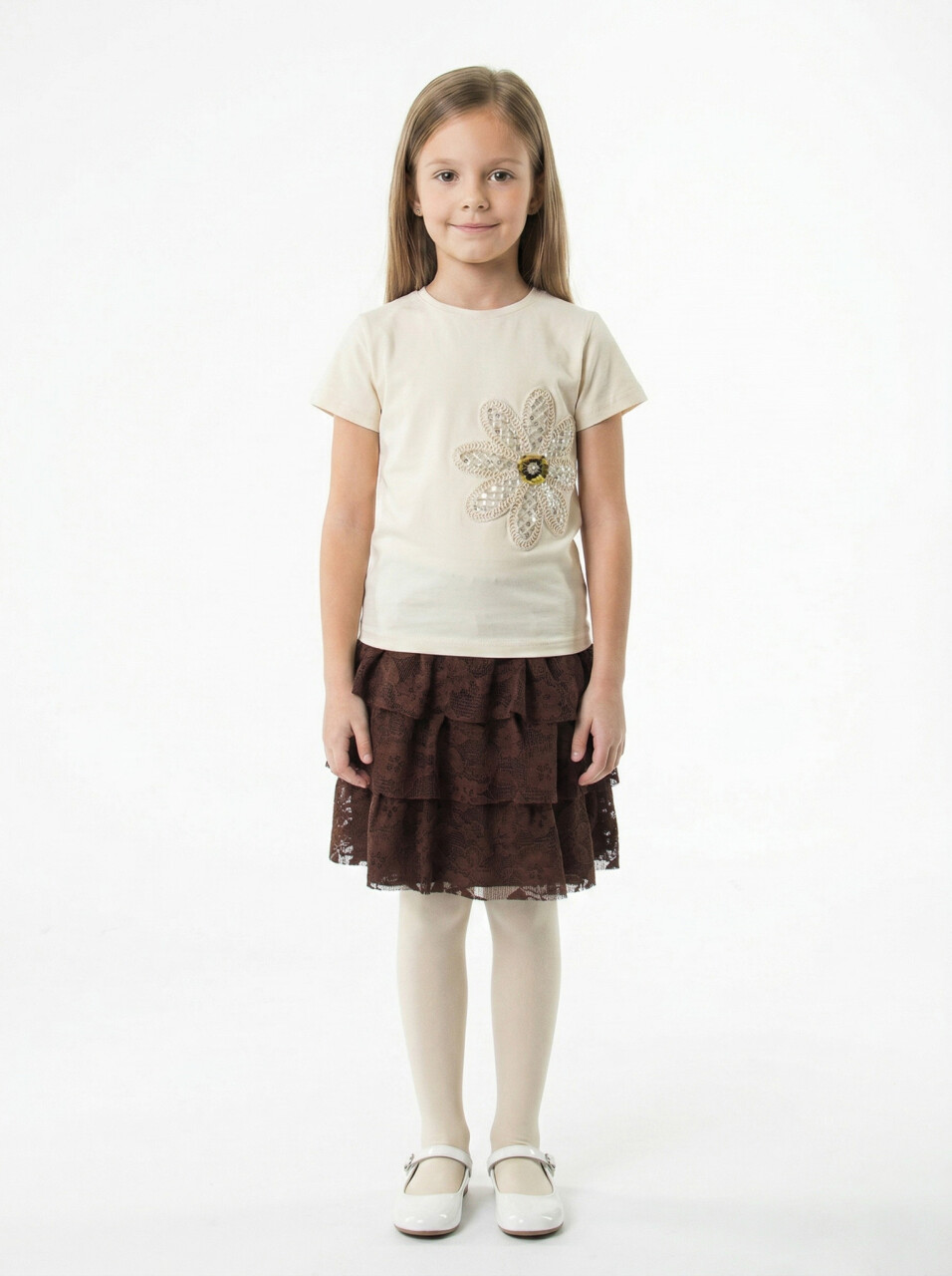 Kız Çocuk 2'li Alt Üst Kombin Takmı 8-14 Yaş SET0538 Kahverengi - 1