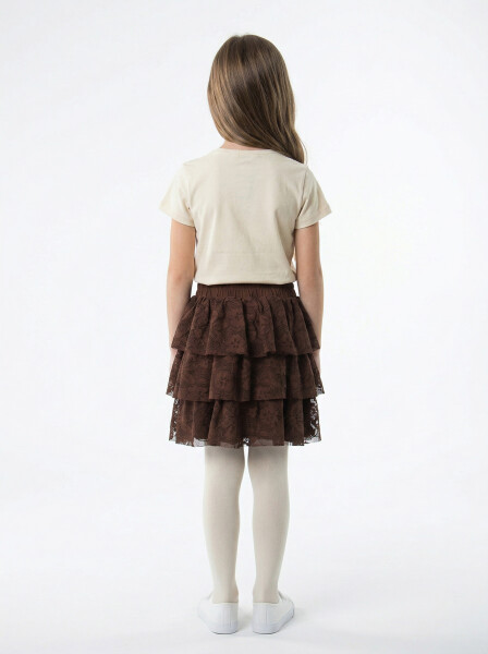 Kız Çocuk 2'li Alt Üst Kombin Takmı 8-14 Yaş SET0538 Kahverengi - 3