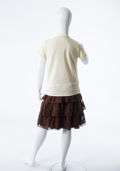 Kız Çocuk 2'li Alt Üst Kombin Takmı 8-14 Yaş SET0538 Kahverengi - 6