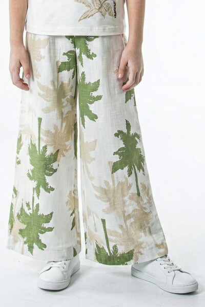 Kız Çocuk Yazlık Pantolon 8-14 Yaş 51366 Ekru - Yeşil - NK KİDS