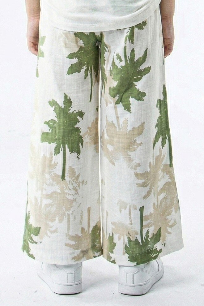 Kız Çocuk Yazlık Pantolon 8-14 Yaş 51366 Ekru - Yeşil - 2