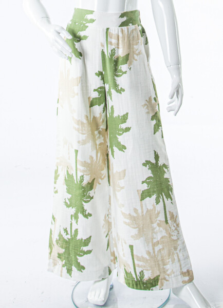 Kız Çocuk Yazlık Pantolon 8-14 Yaş 51366 Ekru - Yeşil - 3