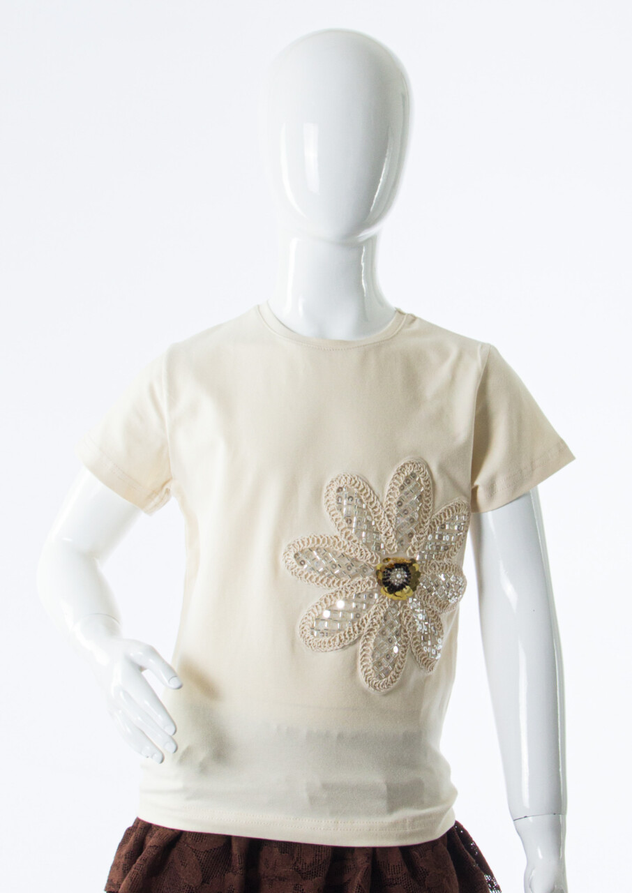 Kız Çocuk Yazlık Tişort 4-8 Yaş 31547 Krem - 3