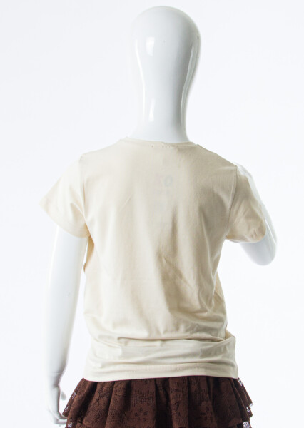 Kız Çocuk Yazlık Tişort 4-8 Yaş 31547 Krem - 4