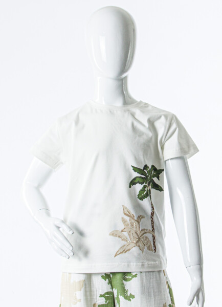 Kız Çocuk Yazlık Tişort 8-14 Yaş 31415 Ekru - Yeşil - 3