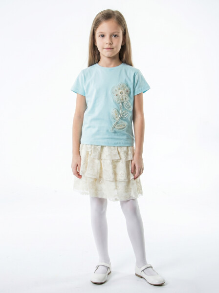 Kız Çocuk Yazlık 2'li Alt Üst Kombin Takmı 4-8 Yaş SET0539 Krem - NK KİDS