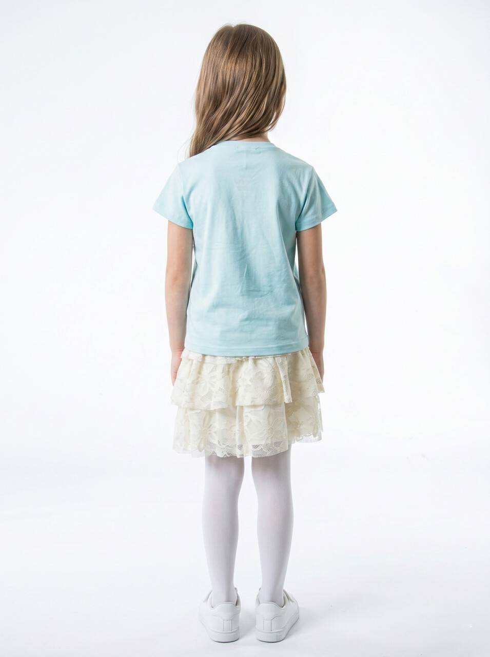 Kız Çocuk Yazlık 2'li Alt Üst Kombin Takmı 4-8 Yaş SET0539 Krem - 2