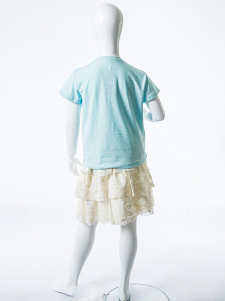 Kız Çocuk Yazlık 2'li Alt Üst Kombin Takmı 4-8 Yaş SET0539 Krem - 5