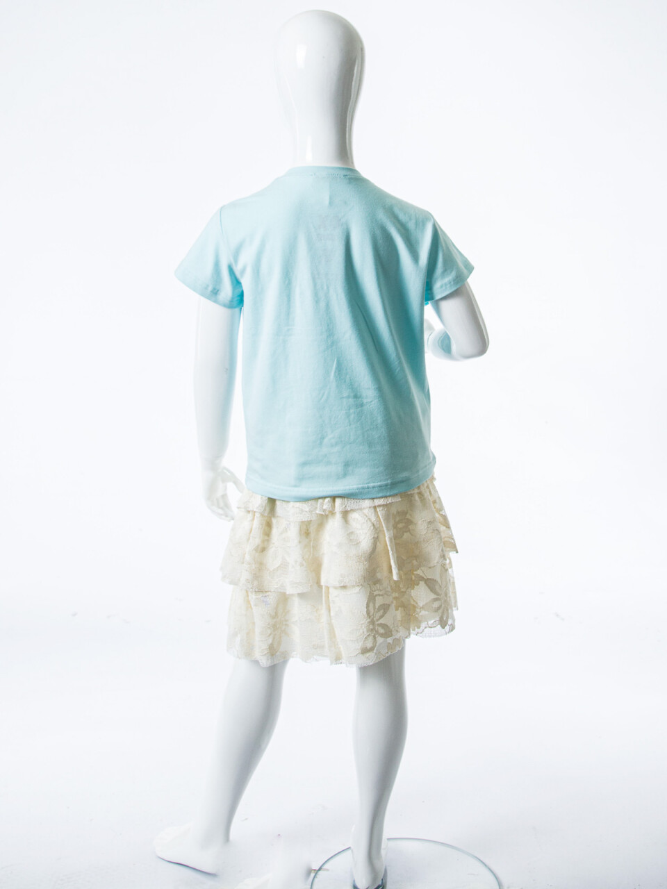 Kız Çocuk Yazlık 2'li Alt Üst Kombin Takmı 4-8 Yaş SET0539 Krem - 5