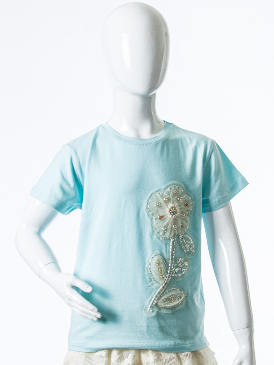 Kız Çocuk Yazlık Tişort 4-8 Yaş 31535 Mavi - 3