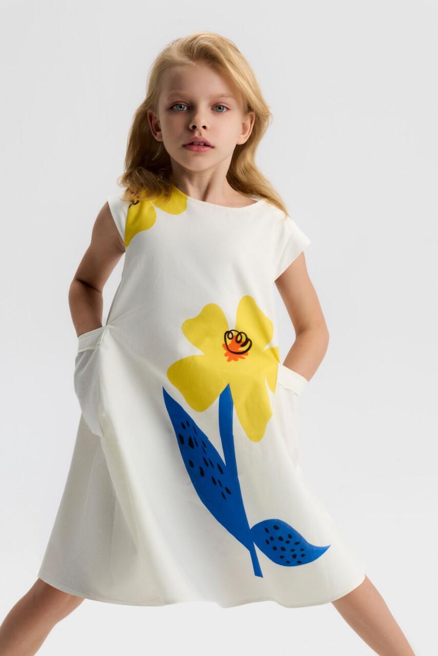 Kız Çocuk Yazlık Elbise 4-8 Yaş 71512 Ekru - Sari - 3