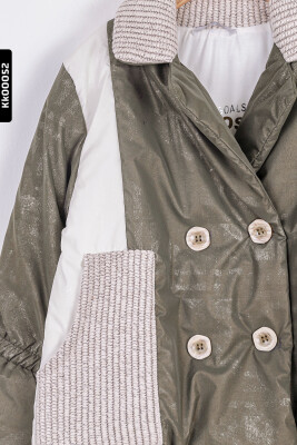 Kız Çocuk Büyük Yakalı Düğmeli Şişmeli Style Mont 8-14 Yaş 35352 Haki - 4