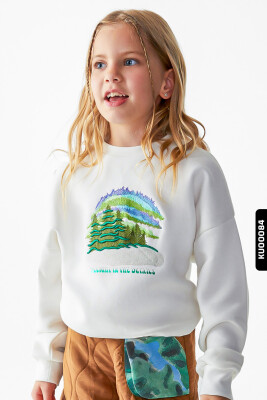 Kız Çocuk Kuzey Işıkları Sweatshirt 4-8 Yaş 35504 Ekru - Mavi - 2