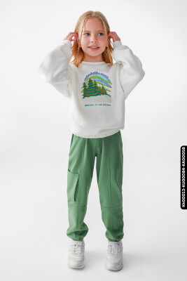 Kız Çocuk Kuzey Işıkları Sweatshirt 4-8 Yaş 35504 Ekru - Mavi - 3