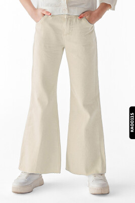 Çift Cepli Geniş Paçalı Kız Çocuk Pantolon 8-14 Yaş 55705 Krem/Cream * - NK KİDS