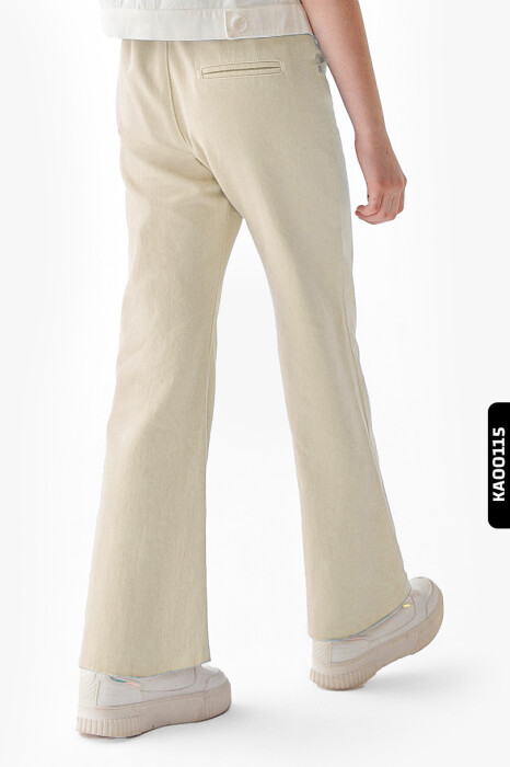 Çift Cepli Geniş Paçalı Kız Çocuk Pantolon 8-14 Yaş 55705 Krem/Cream * - 2