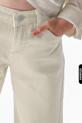 Çift Cepli Geniş Paçalı Kız Çocuk Pantolon 8-14 Yaş 55705 Krem/Cream * - 3