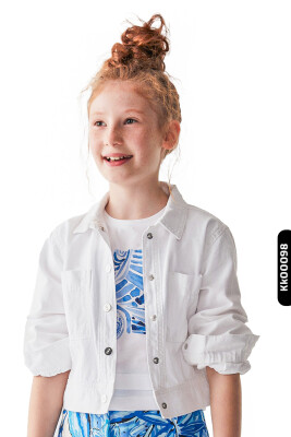 Cepli Polo Yakalı Çıt Çıt Kapamalı Örmeli Kız Çocuk Ceket 8-14 Yaş 34716 Beyaz - 2