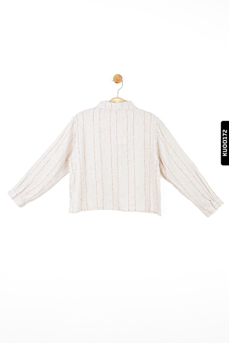 Sivri Yakalı Çizgili Aplikeli Yan Cepli Düğmeli Kız Çocuk Gömlek 8-14 Yaş 36338 Krem-Kahve/Cream-Brown * - 4