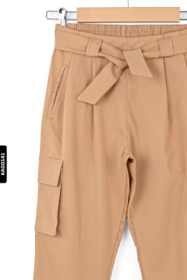 56329 بنطلون بناتي قماشي خصر مطاطي بجيوب كارجو وأكمام عريضة للأعمار 8-14 سنة - 5