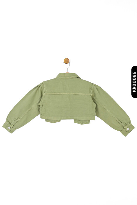 Düğmeli Polo Yakalı sahte Çift Cepli Düz Renk Kız Çocuk Ceket 8-14 Yaş 36704 Yeşil - 4