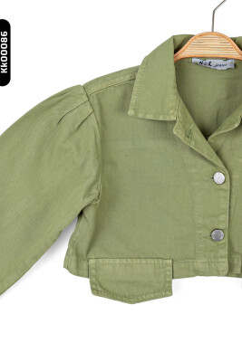 Düğmeli Polo Yakalı sahte Çift Cepli Düz Renk Kız Çocuk Ceket 8-14 Yaş 36704 Yeşil - 5