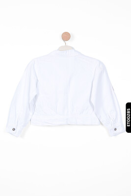 Cepli Polo Yakalı Çıt Çıt Kapamalı Örmeli Kız Çocuk Ceket 8-14 Yaş 34716 Beyaz - 5