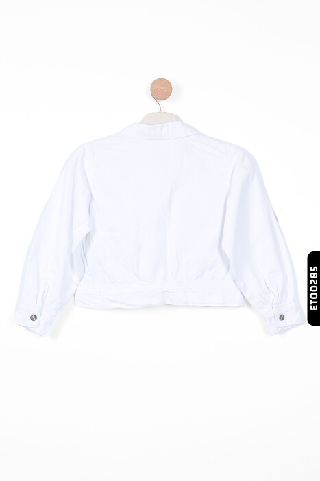Cepli Polo Yakalı Çıt Çıt Kapamalı Örmeli Kız Çocuk Ceket 8-14 Yaş 34716 Beyaz - 5
