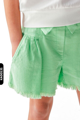 56509 شورت بناتي قصير بأهداب خصر مطاطي جيوب متناظرة للأعمار 4-8 سنوات - 2