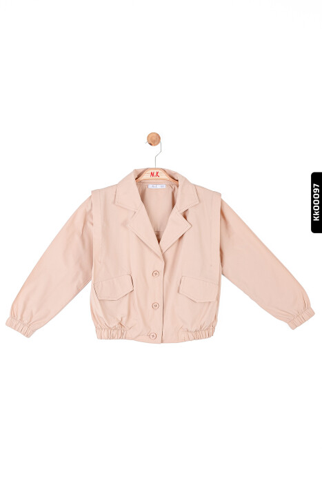 Sivri Yakalı Alt Kısımılı Düğmeli Büzgü Kollu Kız Çocuk Ceket 8-14 Yaş 36432 Camel - 3