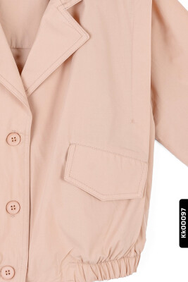 Sivri Yakalı Alt Kısımılı Düğmeli Büzgü Kollu Kız Çocuk Ceket 8-14 Yaş 36432 Camel - 5