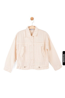 Sivri Yakalı Çift Kapaklı Cepli Düğmeli Kız Çocuk Gömlek 8-14 Yaş 36707 Krem - 2