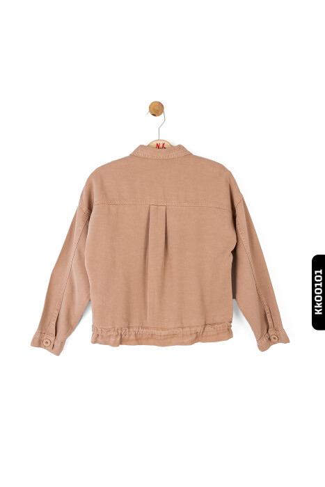 Sivri Yakalı Çift Kapaklı Cepli Düğmeli Kız Çocuk Gömlek 8-14 Yaş 36707 Vizon - 3