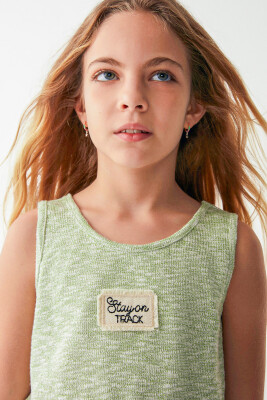 U Yakalı Askılı Kollu Lastik Belli Kız Çocuk Bluz 8-14 Yaş 36303 Yeşil - 2