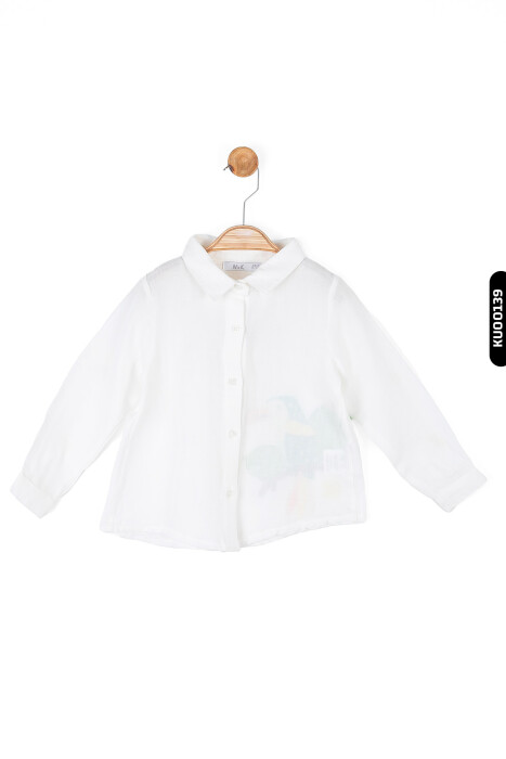 Sivri Yakalı Düğmeli Dijital Baskılı Payetli Kız Çocuk Gömlek 9Ay-4 Yaş 36604 Beyaz - 2