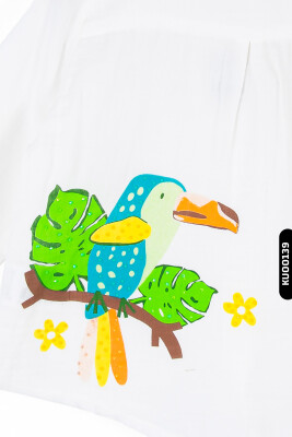 Sivri Yakalı Düğmeli Dijital Baskılı Payetli Kız Çocuk Gömlek 9Ay-4 Yaş 36604 Beyaz - 3