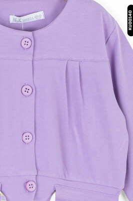Düğmeli Yakalı Bomber Kalıplı Düz Renki Kız Çocuk Hırka 9Ay-4 Yaş 36619 Lila - 3
