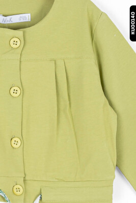 Düğmeli Yakalı Bomber Kalıplı Düz Renki Kız Çocuk Hırka 9Ay-4 Yaş 36619 Yeşil - 3