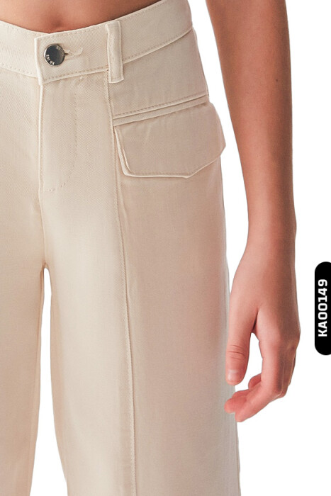 56710 بنطال بناتي جيوب بغطاء قلاب بخصر مطاطي أكمام بنهاية عريضة للأعمار 8-14 سنة - 3