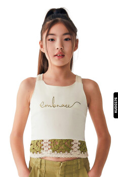 Kız Çocuk Bluz 8-14 Yaş 36391 Haki -- Krem * - NK KİDS