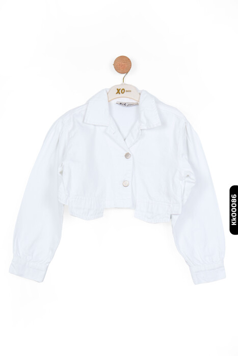 Düğmeli Polo Yakalı sahte Çift Cepli Düz Renk Kız Çocuk Ceket 8-14 Yaş 36704 Beyaz - 3