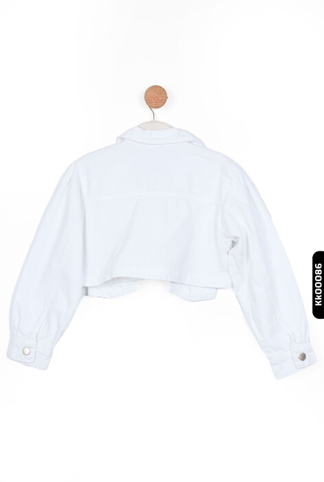 Düğmeli Polo Yakalı sahte Çift Cepli Düz Renk Kız Çocuk Ceket 8-14 Yaş 36704 Beyaz - 4