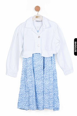 Düğmeli Polo Yakalı sahte Çift Cepli Düz Renk Kız Çocuk Ceket 8-14 Yaş 36704 Beyaz - 5