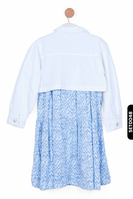 Düğmeli Polo Yakalı sahte Çift Cepli Düz Renk Kız Çocuk Ceket 8-14 Yaş 36704 Beyaz - 6