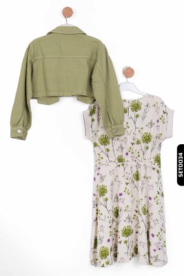 Düğmeli Polo Yakalı sahte Çift Cepli Düz Renk Kız Çocuk Ceket 8-14 Yaş 36704 Yeşil - 7